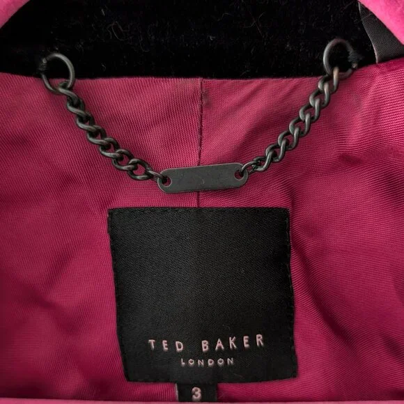 Women's Ted Baker Wool Pinstripe Blazer with Hot Pink Lining Sz 3 - Picture 2 of 8